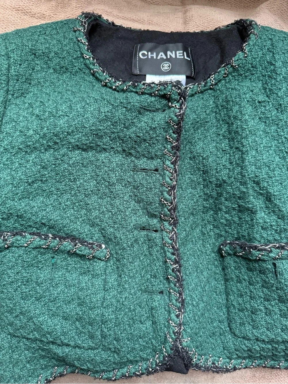 Chanel Green Tweed Jacket|Size: FR 34|USA: Size 2 (XS) - AS IS Missing Buttons